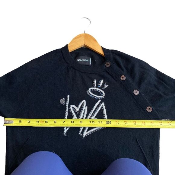 Zadig & Voltaire Women’s S Love Graphic Studded Sweater Black 100% Cashmere Goth - Picture 8 of 9